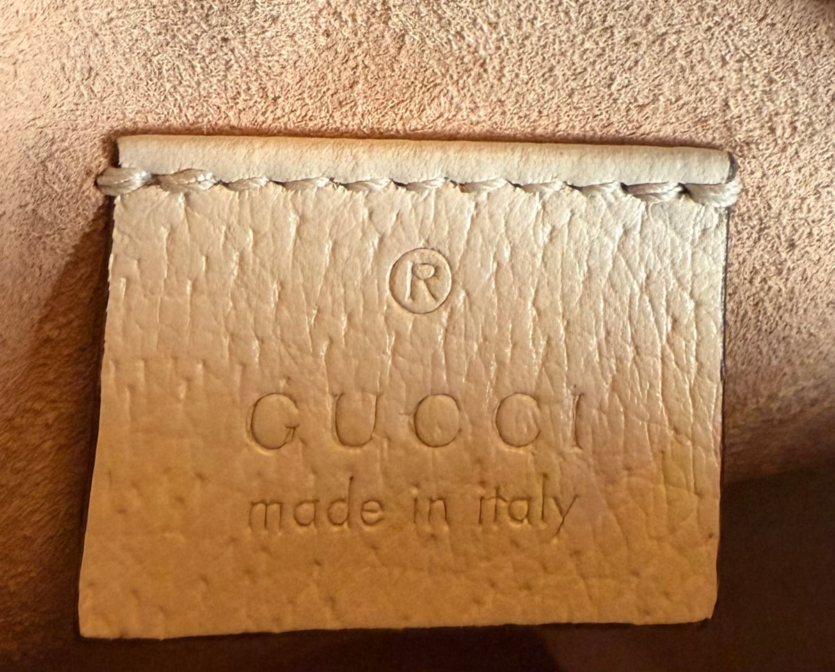 Gucci Ophidia Mini Round Crossbody Bag in White Leather with Web Stripe