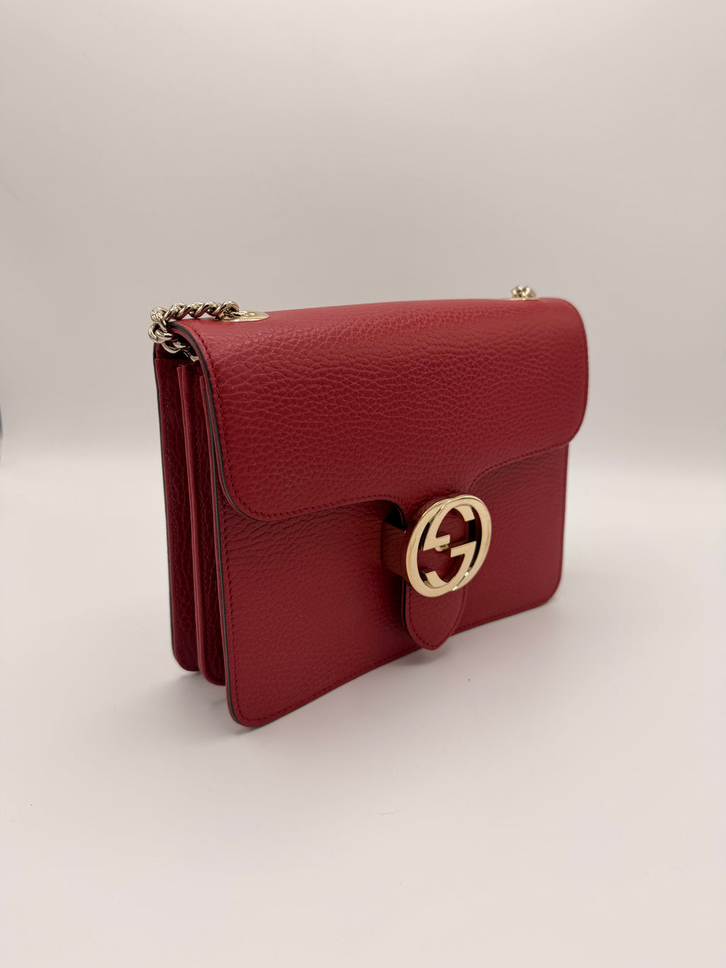 Gucci Dollar Calfskin Small Interlocking G Shoulder Bag in Orange Pebbled Leather