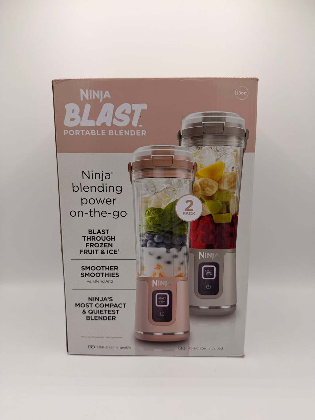 Ninja Blast Two-Pack Portable Blender – Peach & Stone