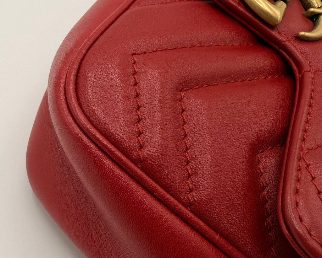 Gucci GG Marmont Super Mini Matelassé Leather Bag – Red