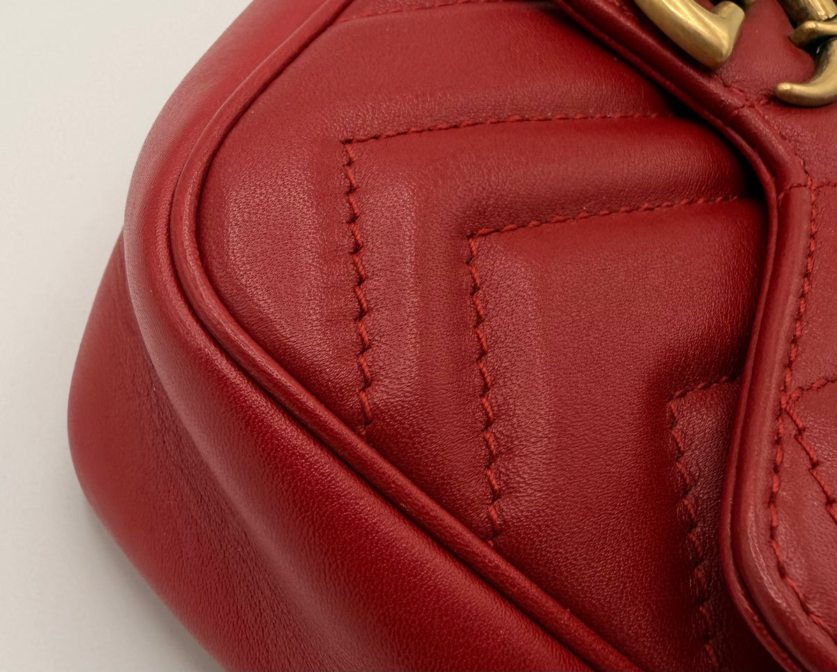 Gucci GG Marmont Super Mini Matelassé Leather Bag – Red