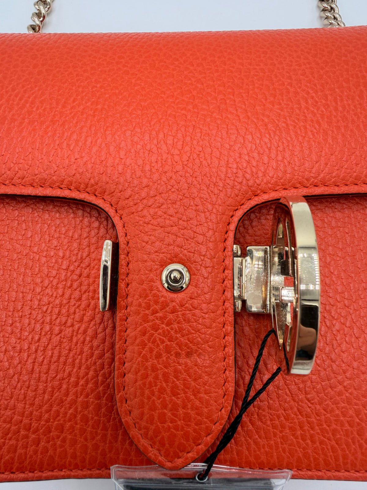 Gucci Dollar Calfskin Small Interlocking G Shoulder Bag in Orange Pebbled Leather