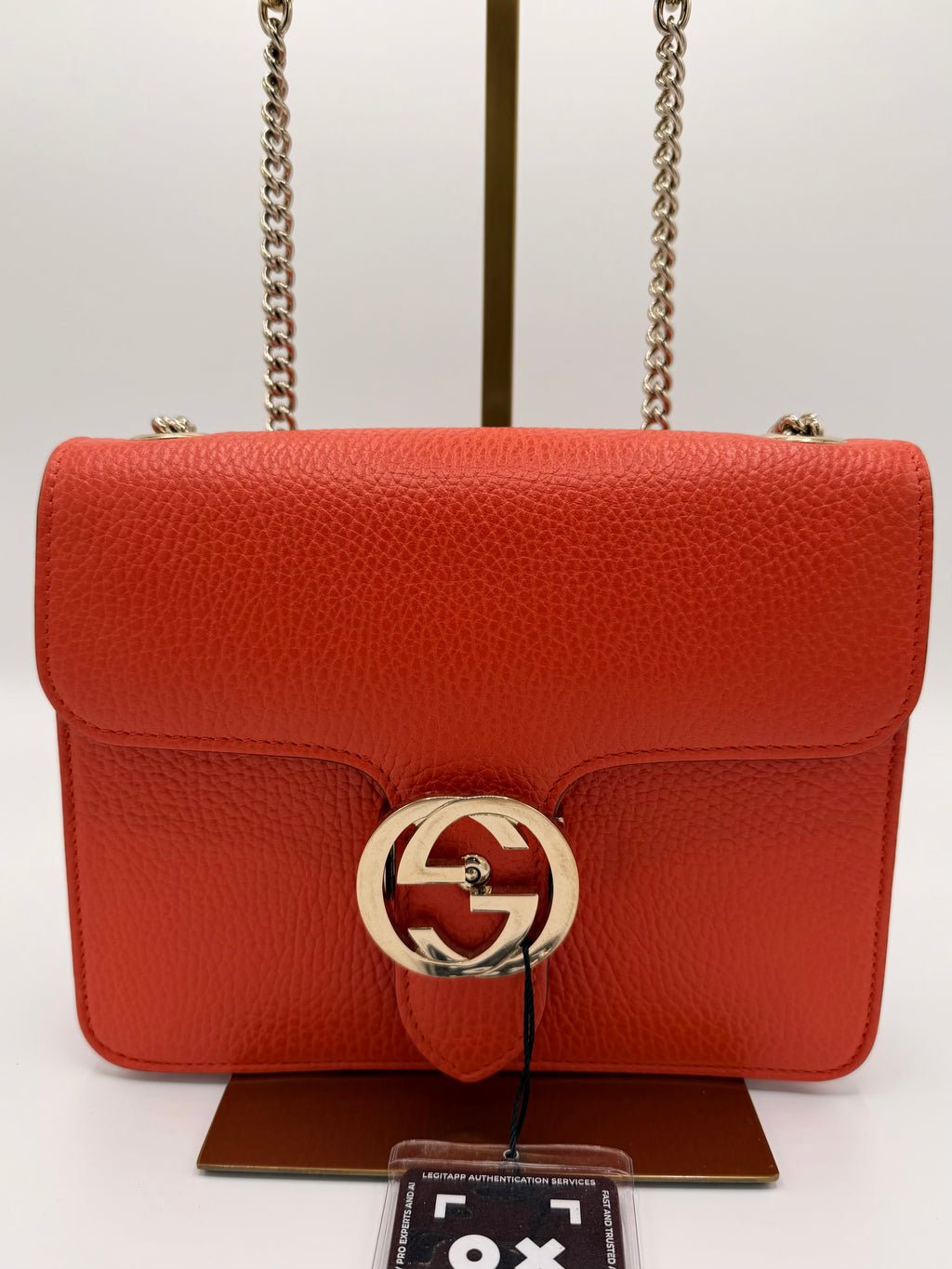 Gucci Dollar Calfskin Small Interlocking G Shoulder Bag in Orange Pebbled Leather