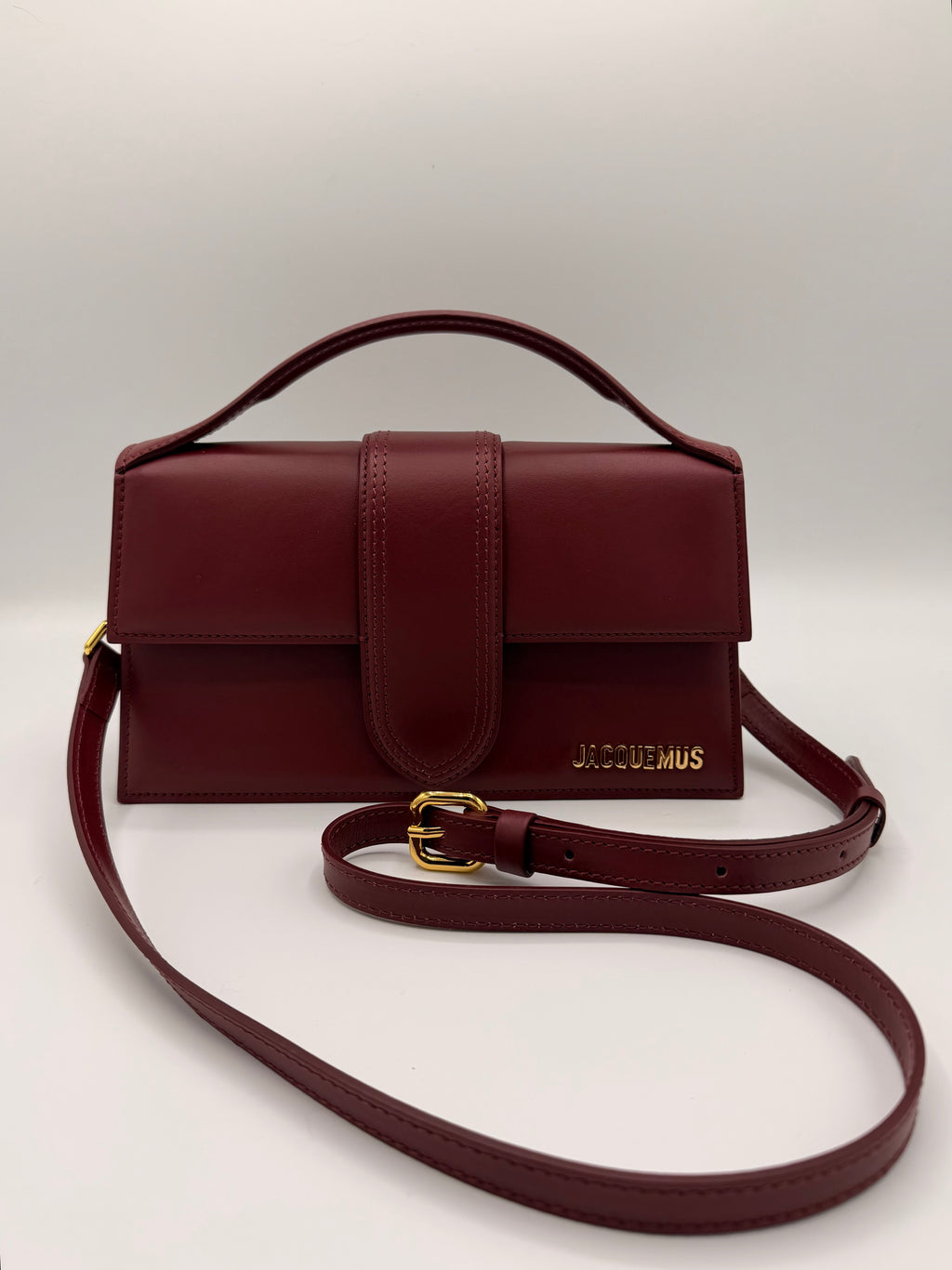 Jacquemus Le Bambino Burgundy Leather Top Handle Crossbody Bag