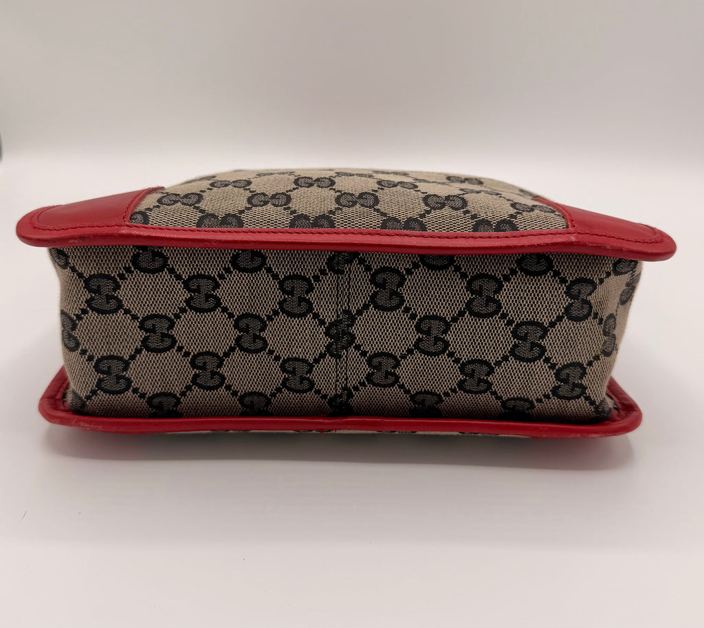 Gucci GG Canvas Top-Handle Bag, Red Trim [Model 000 0856]