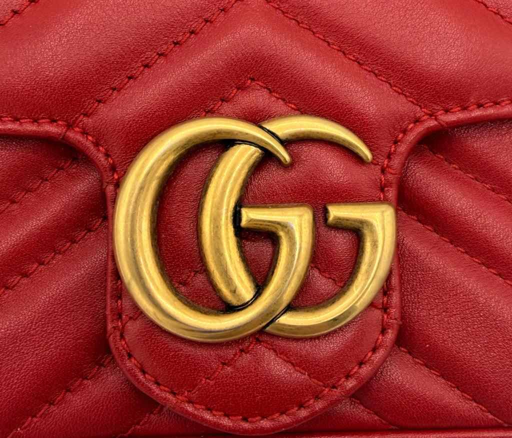 Gucci GG Marmont Super Mini Matelassé Leather Bag – Red