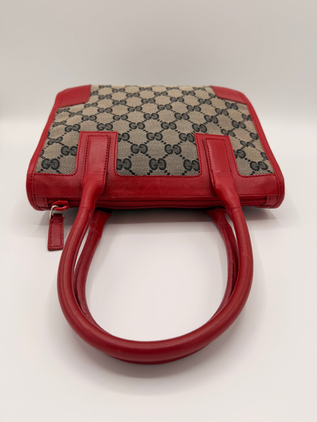 Vintage Gucci GG Canvas Top-Handle Tote with Red Leather Trim