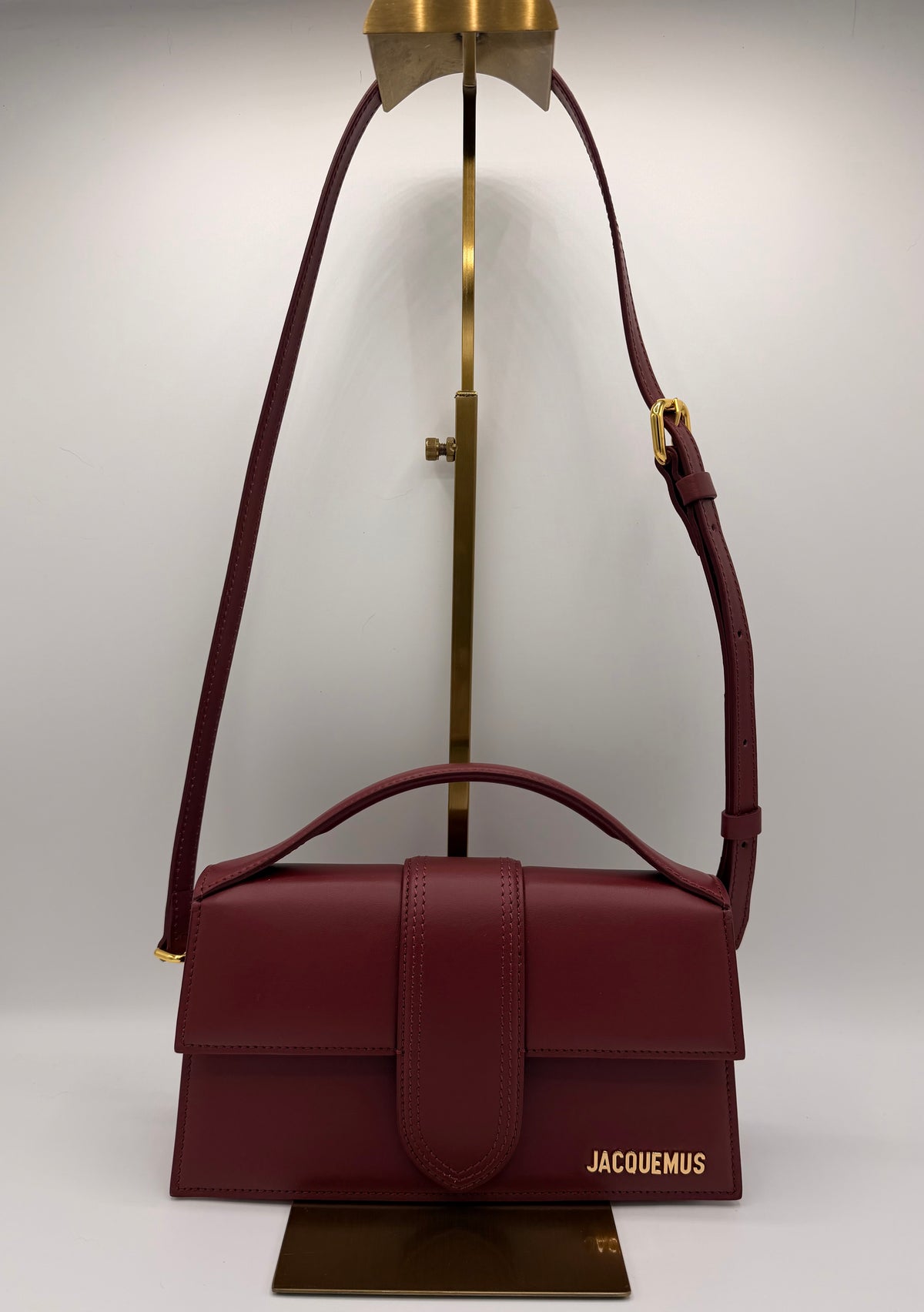 Jacquemus Le Bambino Burgundy Leather Top Handle Crossbody Bag