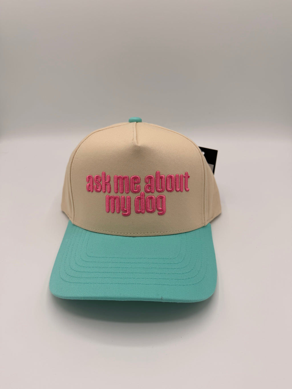 HAT | Ask Me About My Dog - Beige/Aqua/Pink