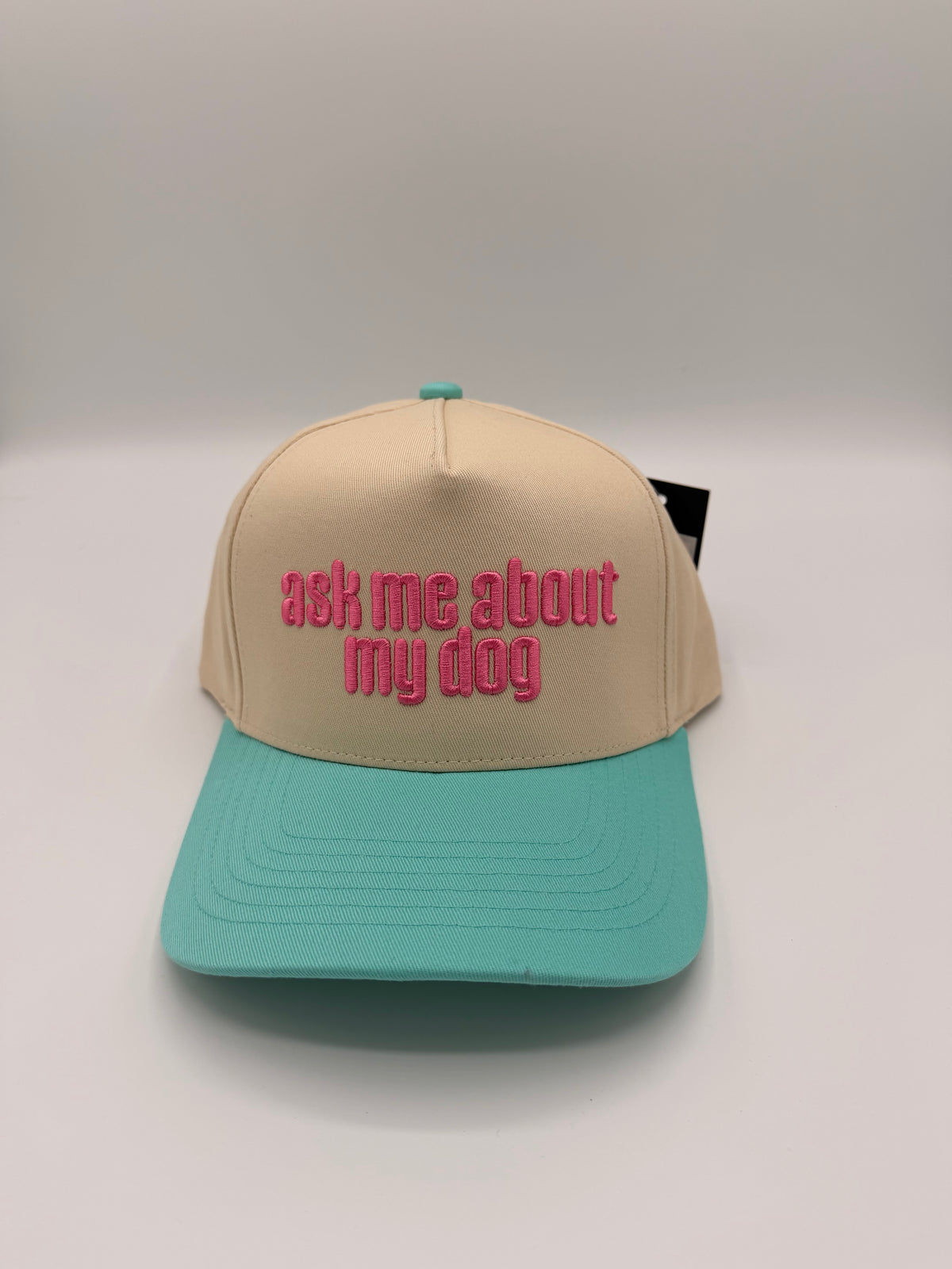HAT | Ask Me About My Dog - Beige/Aqua/Pink