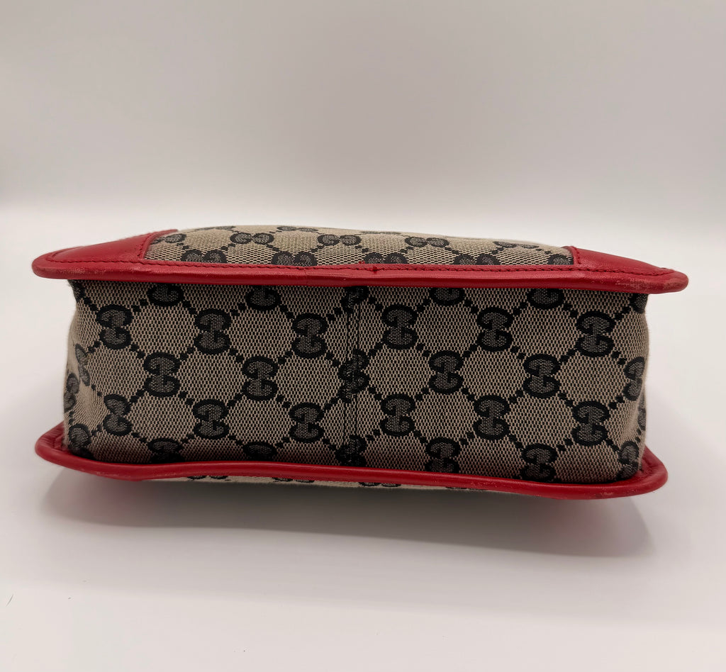 Gucci GG Canvas Top-Handle Bag, Red Trim [Model 000 0856]