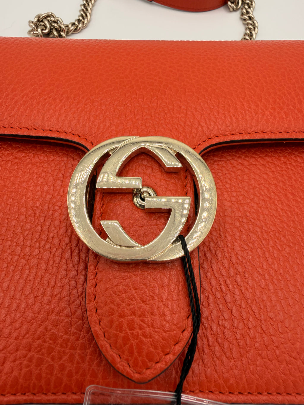 Gucci Dollar Calfskin Small Interlocking G Shoulder Bag in Orange Pebbled Leather