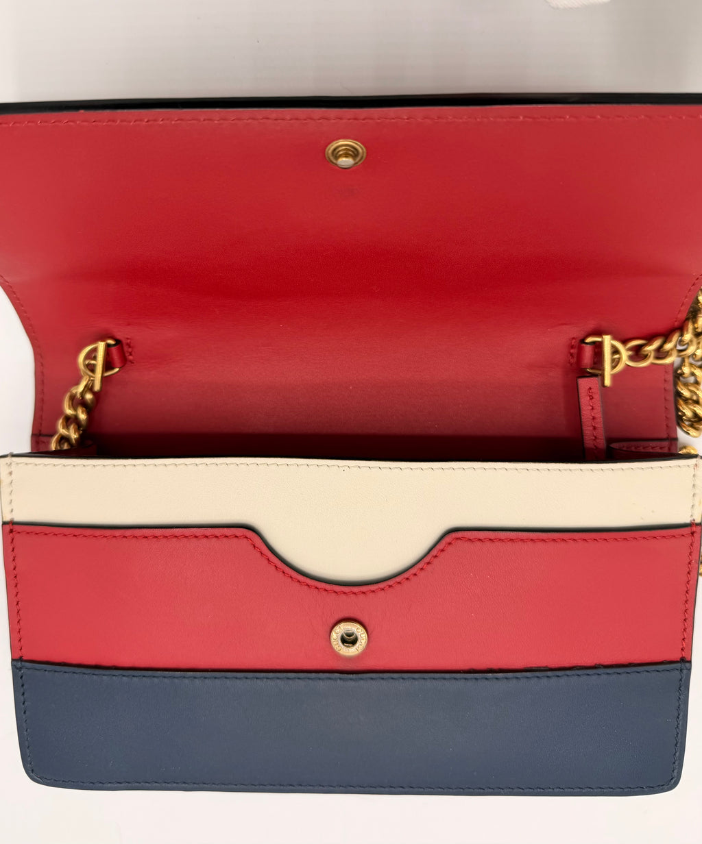 Gucci Queen Margaret Tricolor Leather Mini Bag / Wallet on Chain (WOC)