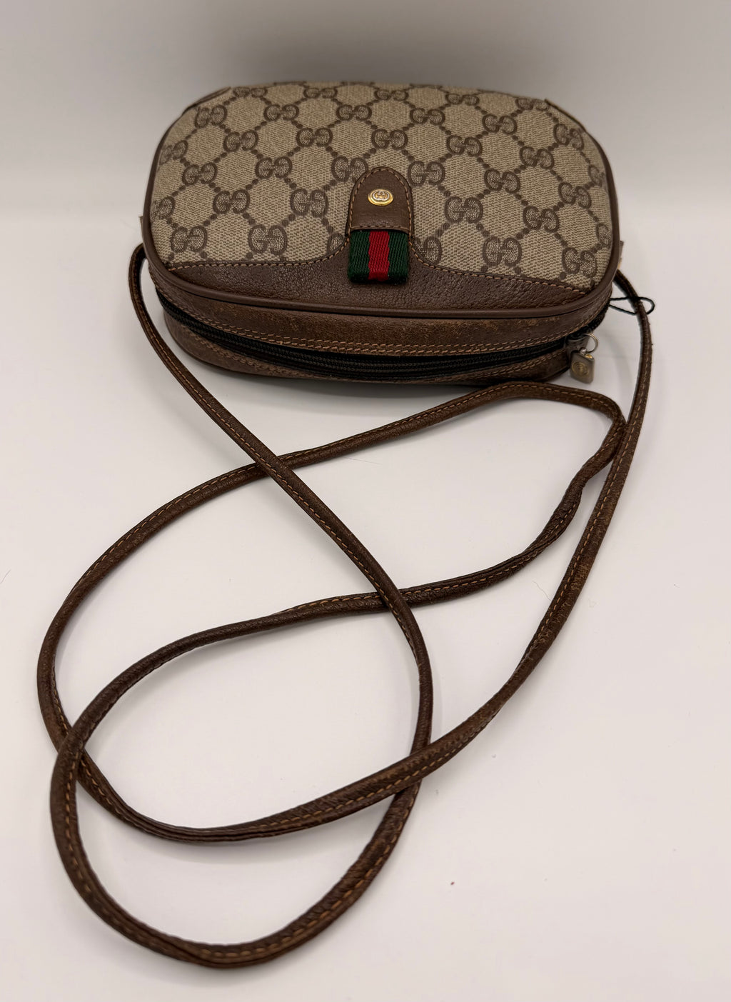Vintage Gucci GG Supreme Sherry Line / Web Stripe Small Crossbody Bag [89.02.066]