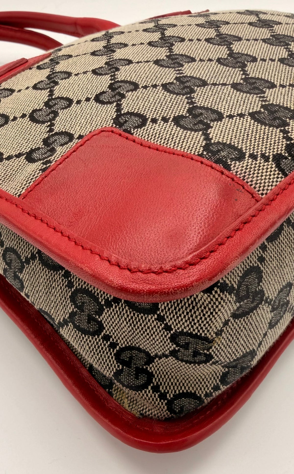 Gucci GG Canvas Top-Handle Bag, Red Trim [Model 000 0856]