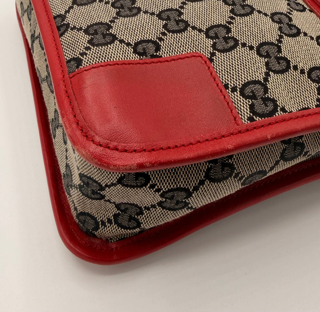 Gucci GG Canvas Top-Handle Bag, Red Trim [Model 000 0856]