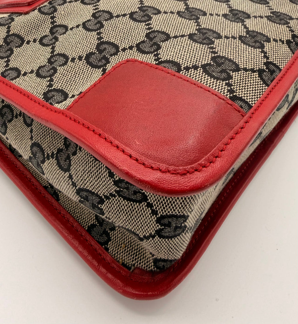 Gucci GG Canvas Top-Handle Bag, Red Trim [Model 000 0856]