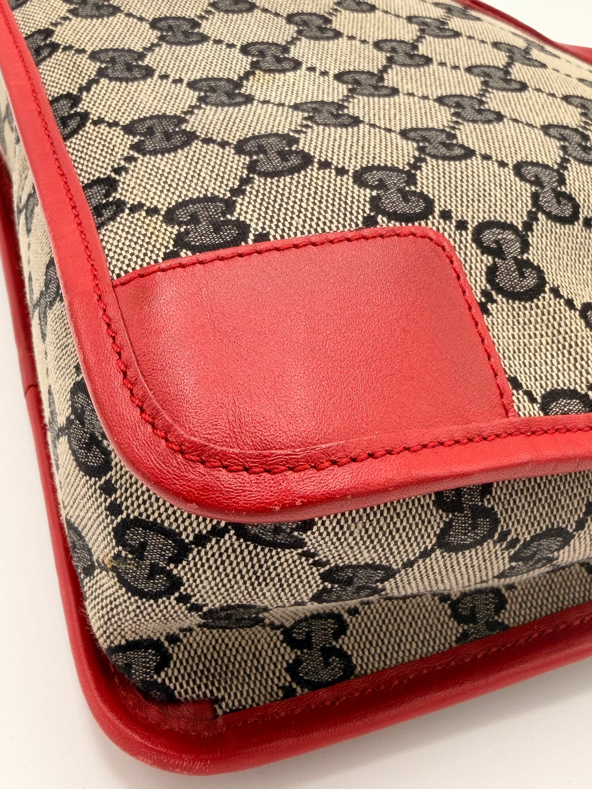 Gucci GG Canvas Top-Handle Bag, Red Trim [Model 000 0856]