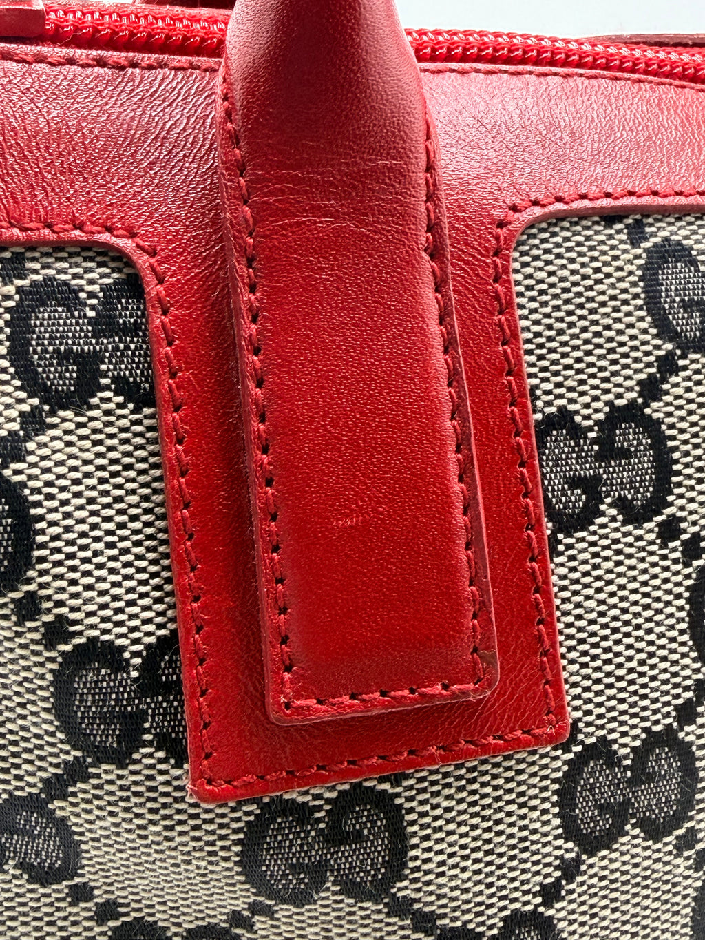 Gucci GG Canvas Top-Handle Bag, Red Trim [Model 000 0856]