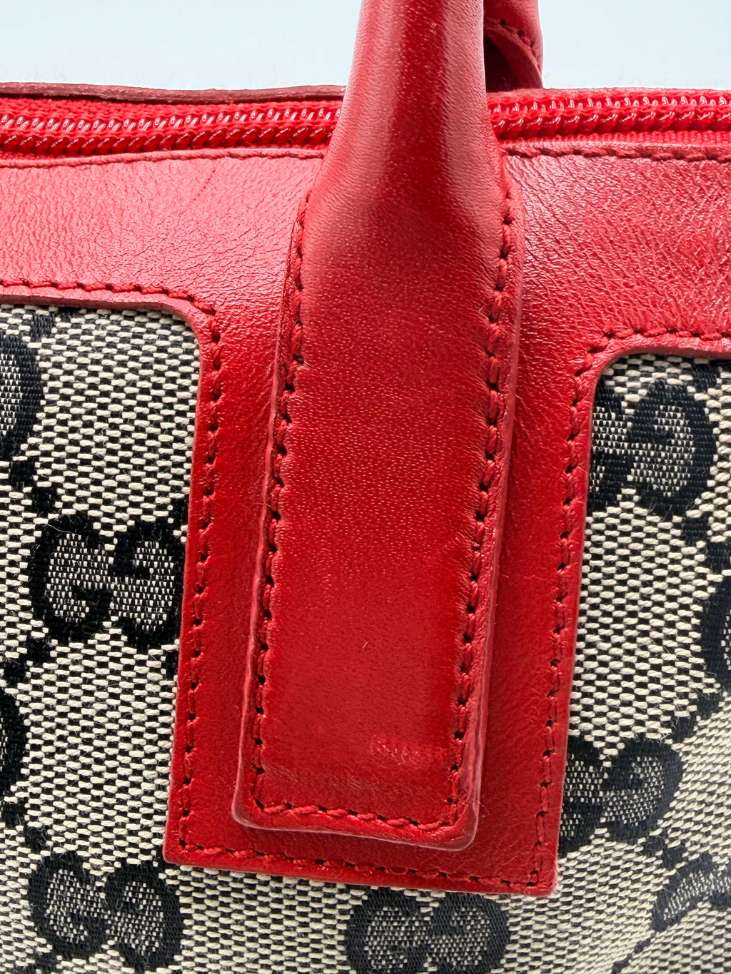 Gucci GG Canvas Top-Handle Bag, Red Trim [Model 000 0856]