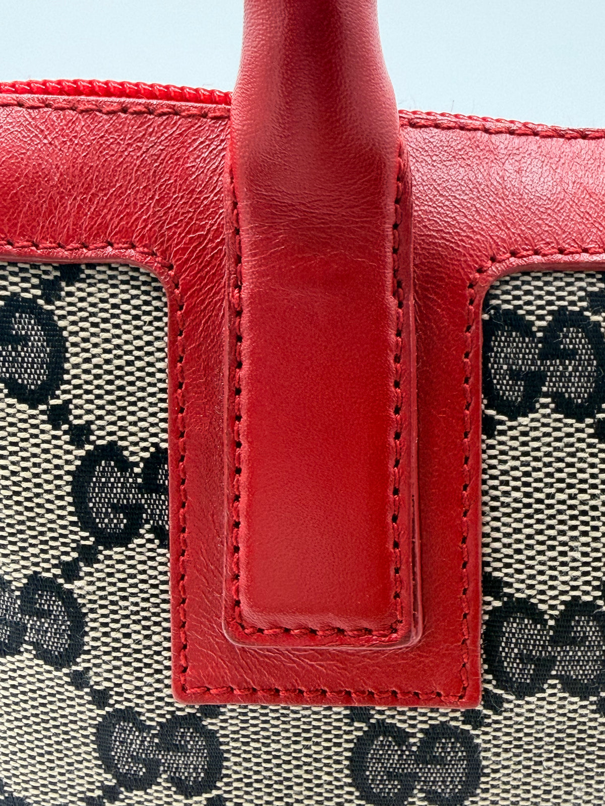 Gucci GG Canvas Top-Handle Bag, Red Trim [Model 000 0856]