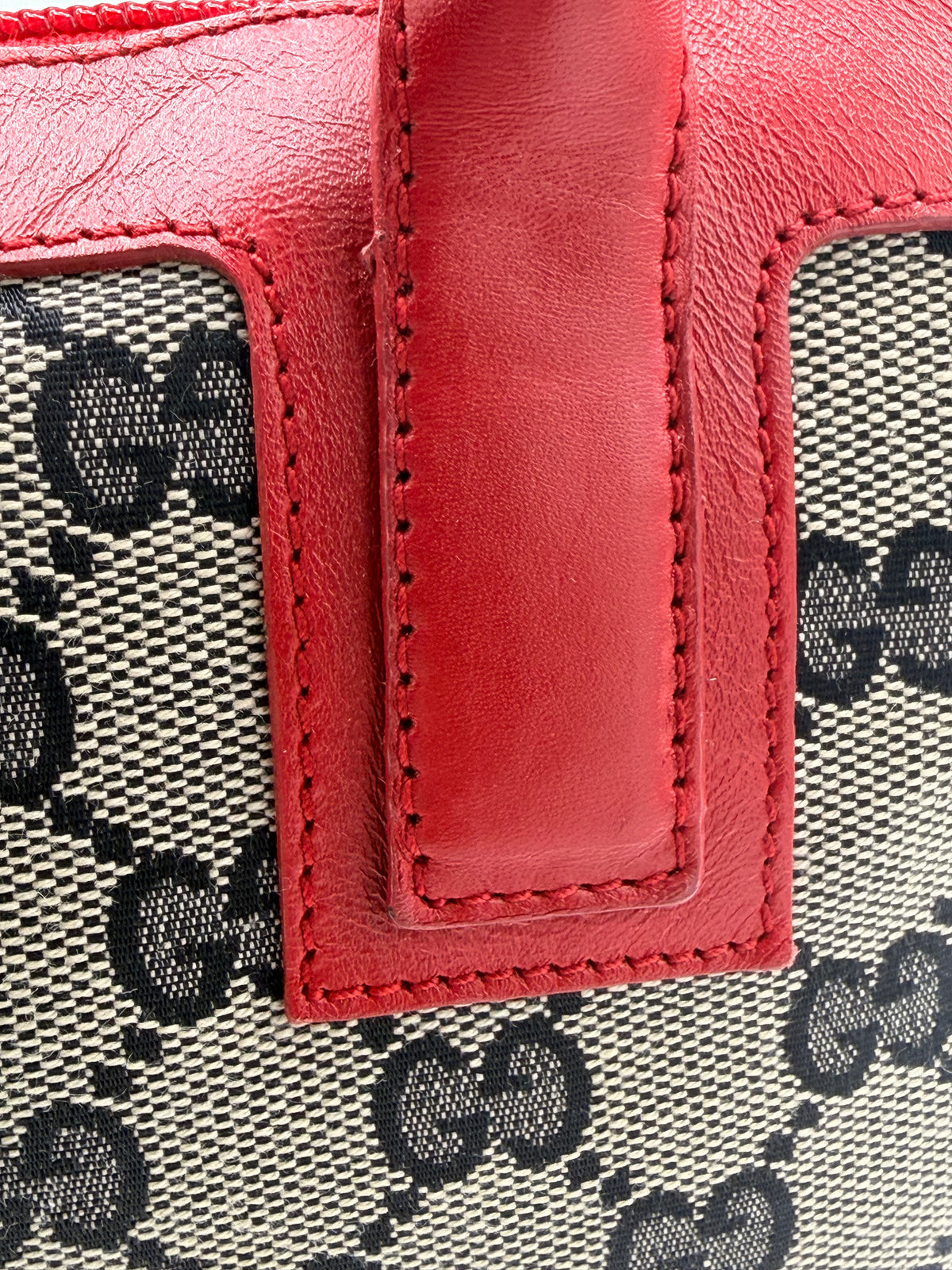 Gucci GG Canvas Top-Handle Bag, Red Trim [Model 000 0856]